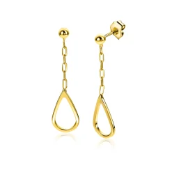 New Zinzi 31mm gold plated zilveren oorstekers met schakelkettinkje en open druppelvorm ZIO2634