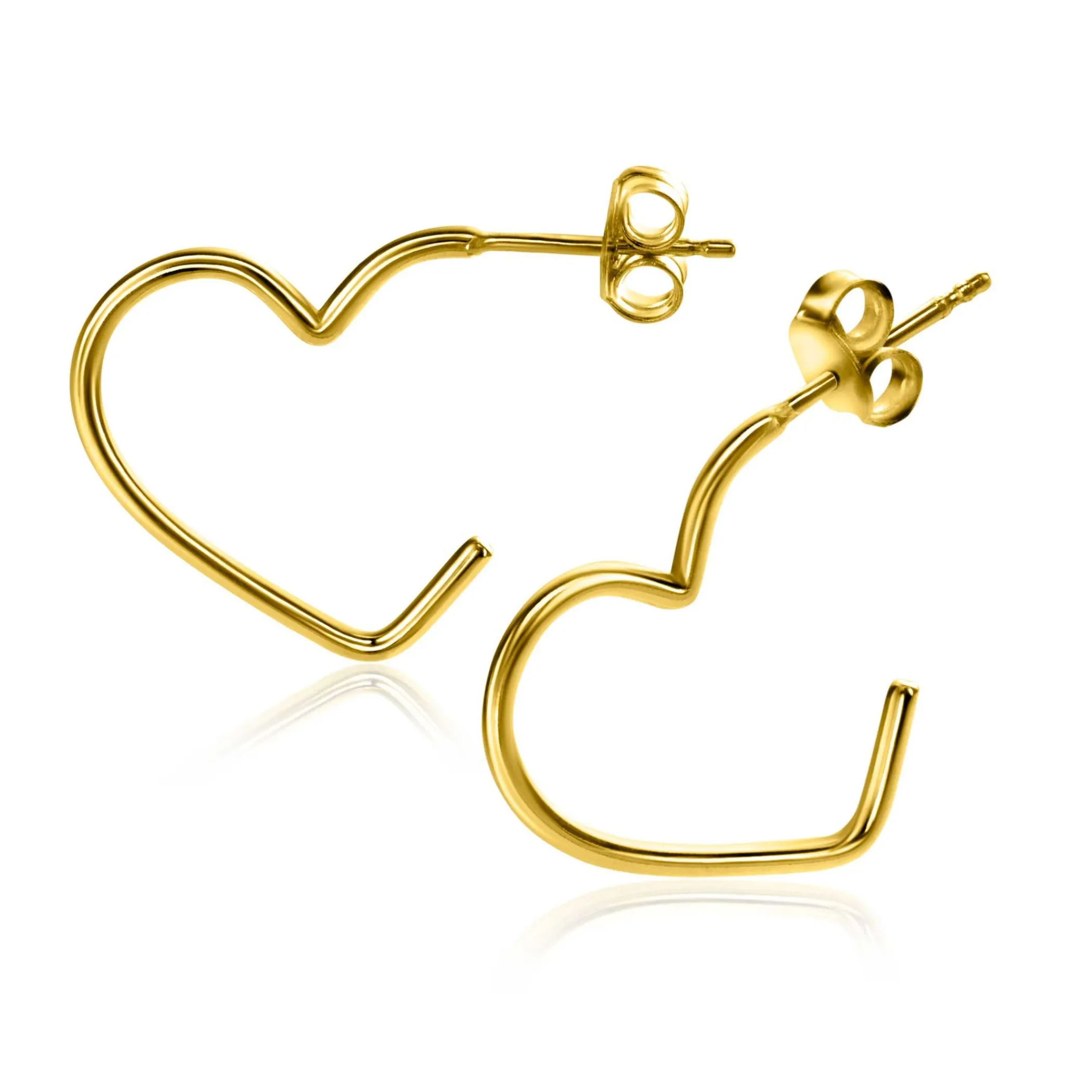 Zinzi 18mm gold plated zilveren halve oorringen in hartvorm 1,4mm buisdikte met vlindersluiting ZIO2584G