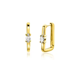 New Zinzi 15mm gold plated zilveren rechthoekige oorringen ovale witte zirconia met luxe klapsluiting 15mm x 2mm vierkante buis ZIO2448G