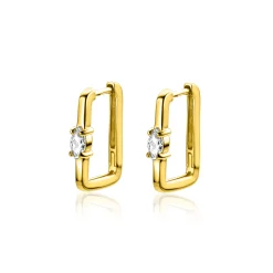 New Zinzi 15mm gold plated zilveren rechthoekige oorringen ovale witte zirconia met luxe klapsluiting 15mm x 2mm vierkante buis ZIO2448G