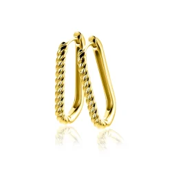 Zinzi 24mm gold plated zilveren oorringen in ovale vorm met gedraaide buis en luxe klapsluiting ZIO2692G