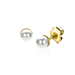 Outlet Zinzi 4mm gold plated zilveren oorknoppen wit parel ZIO1318Y