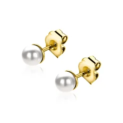 Outlet Zinzi 4mm gold plated zilveren oorknoppen wit parel ZIO1318Y