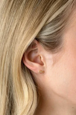 Zinzi 8mm gold plated zilveren oorknoppen Infinity bezet met witte zirconia's ZIO2597Y