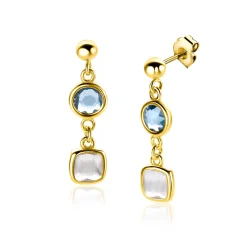 Best Zinzi 28mm gold plated zilveren oorstekers rond vierkant jeansblauw en witgrijs ZIO2526G