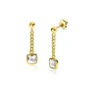 Discount Zinzi 25mm gold plated zilveren oorstekers met gourmet kettinkje en vierkante zetting bezet met witte zirconia ZIO2417Y