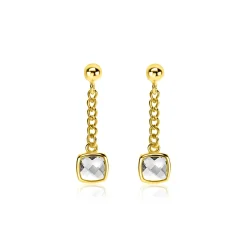 Discount Zinzi 25mm gold plated zilveren oorstekers met gourmet kettinkje en vierkante zetting bezet met witte zirconia ZIO2417Y