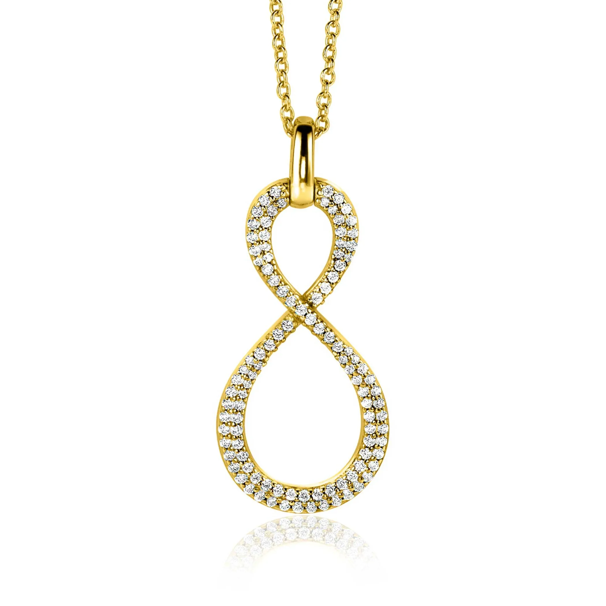 New Zinzi 35mm gold plated zilveren hanger Infinity bezet met witte zirconia's ZIH2570Y (zonder collier)
