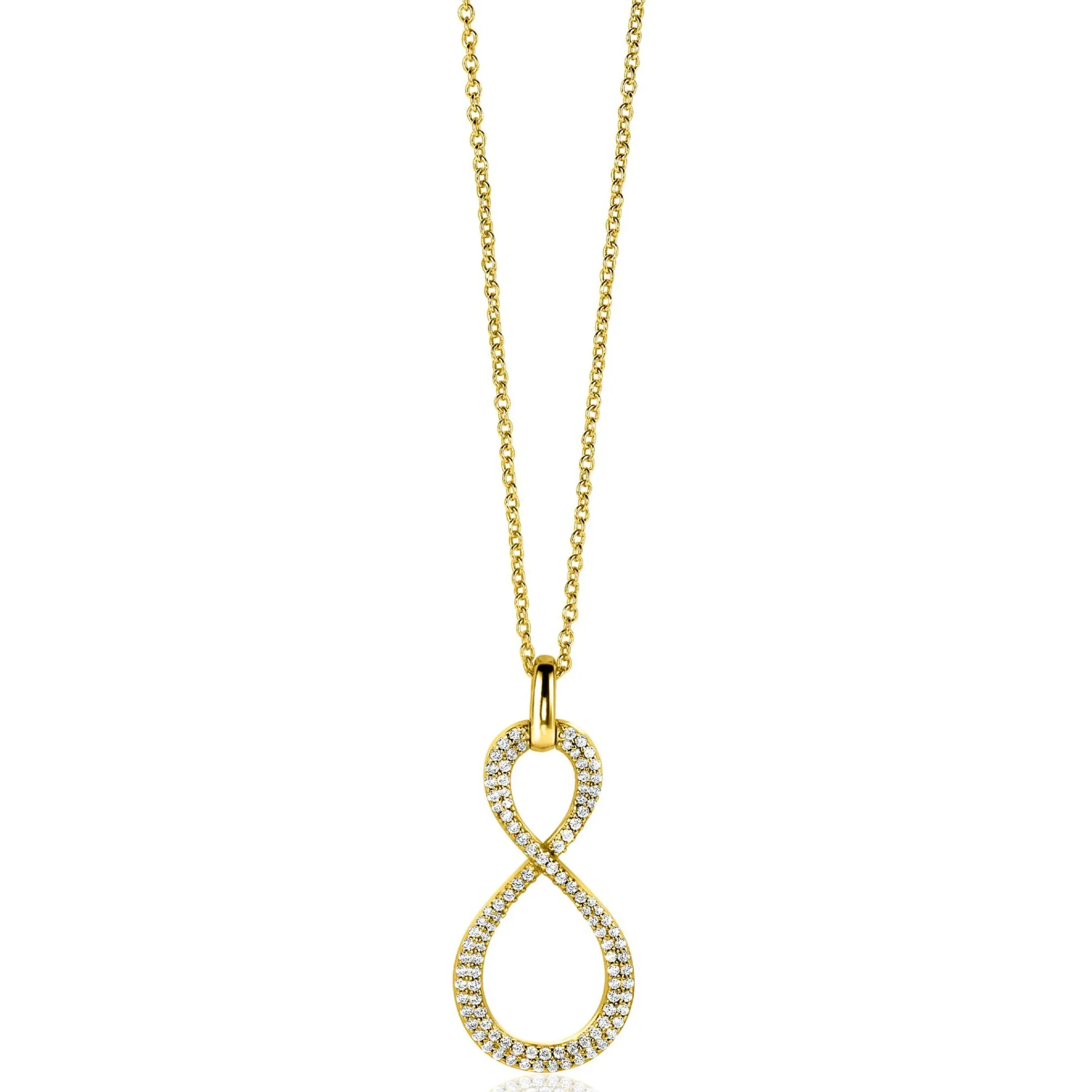 New Zinzi 35mm gold plated zilveren hanger Infinity bezet met witte zirconia's ZIH2570Y (zonder collier)