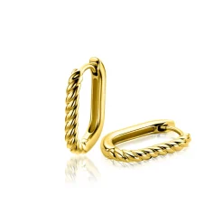 Online Zinzi 17mm gold plated zilveren oorringen in ovale vorm met gedraaide buis en luxe klapsluiting ZIO2691G