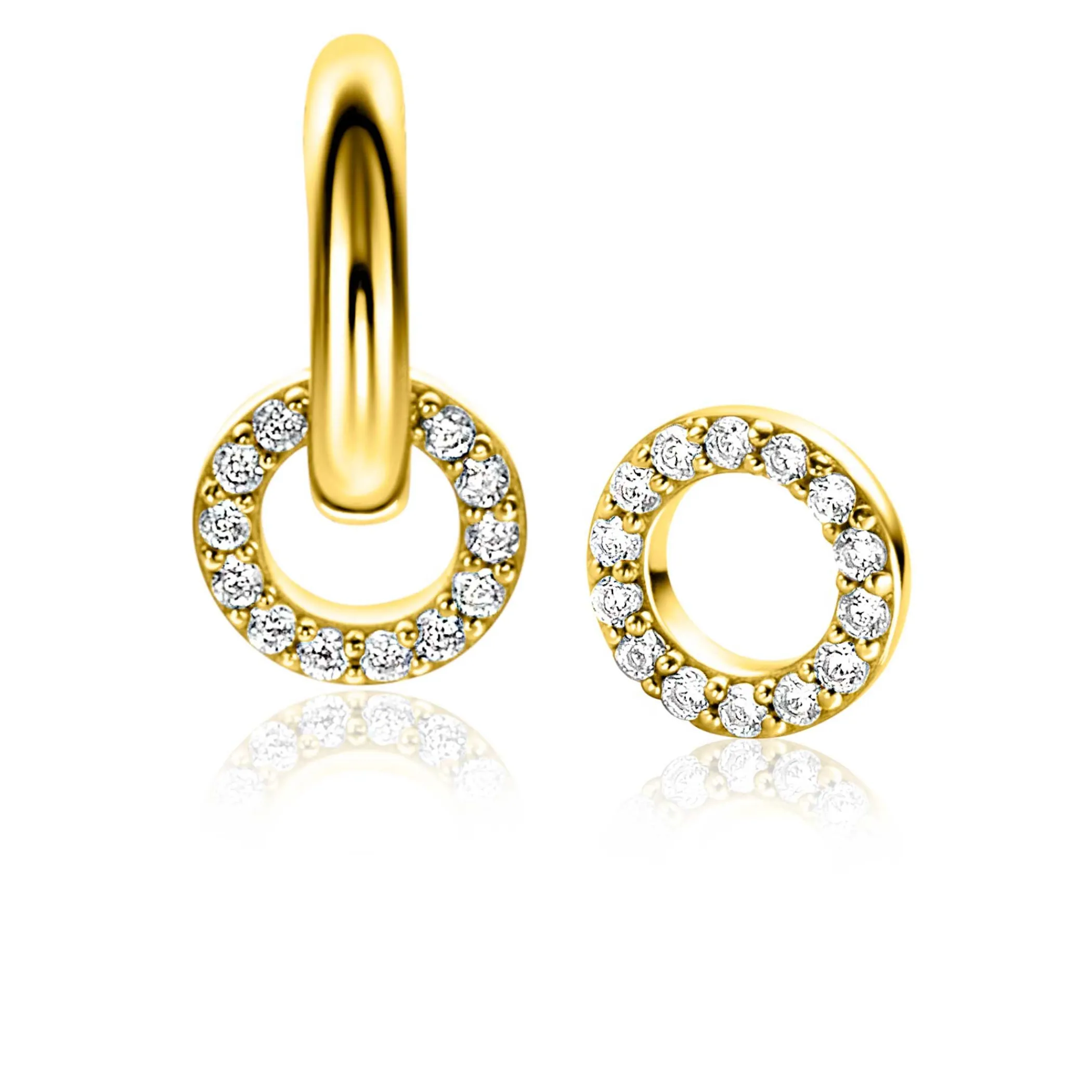 New Zinzi 7,5mm gold plated zilveren oorbedels in ronde vorm bezet met witte zirconia's ZICH2550Y (zonder oorringen)