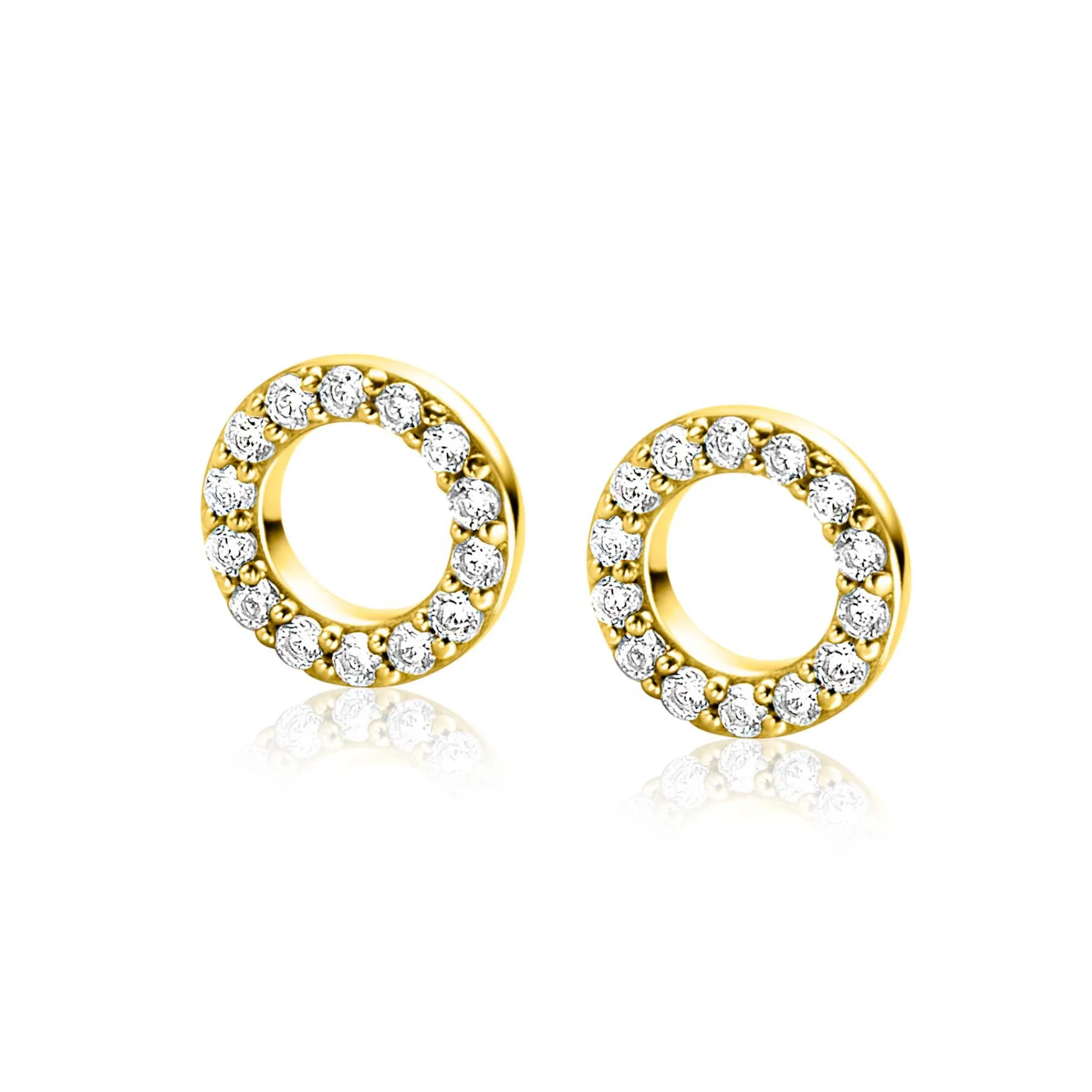 New Zinzi 7,5mm gold plated zilveren oorbedels in ronde vorm bezet met witte zirconia's ZICH2550Y (zonder oorringen)