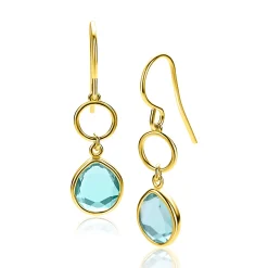 New Zinzi 36mm gold plated zilveren oorhangers turquoise peer en open rondje ZIO2716G