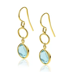 New Zinzi 36mm gold plated zilveren oorhangers turquoise peer en open rondje ZIO2716G