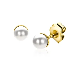 Zinzi 6mm gold plated zilveren oorknoppen wit parel ZIO1317Y