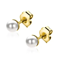 Zinzi 6mm gold plated zilveren oorknoppen wit parel ZIO1317Y