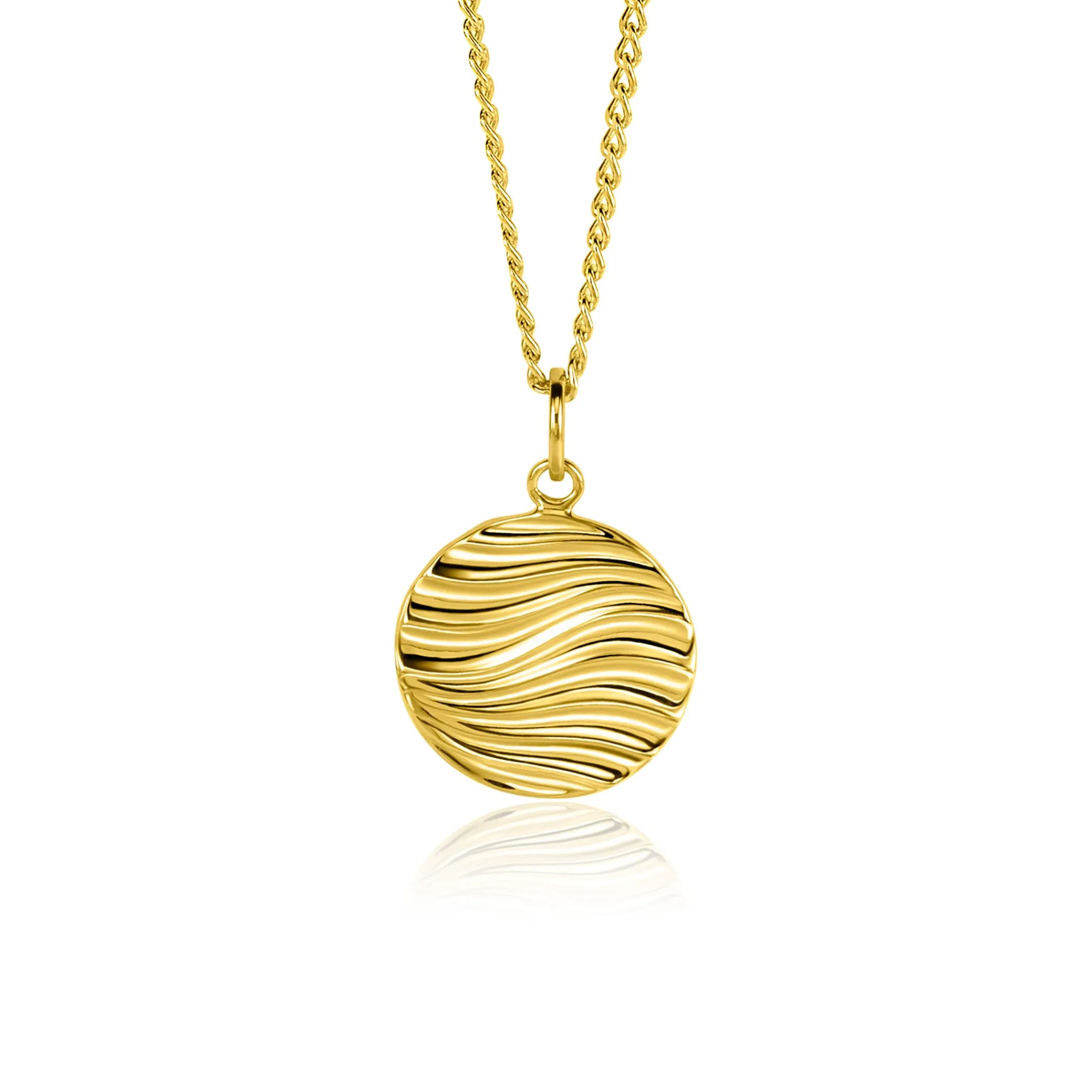 Clearance Zinzi 18mm gold plated zilveren hanger rond met sierlijke golven als bewerking ZIH2450 (zonder collier)