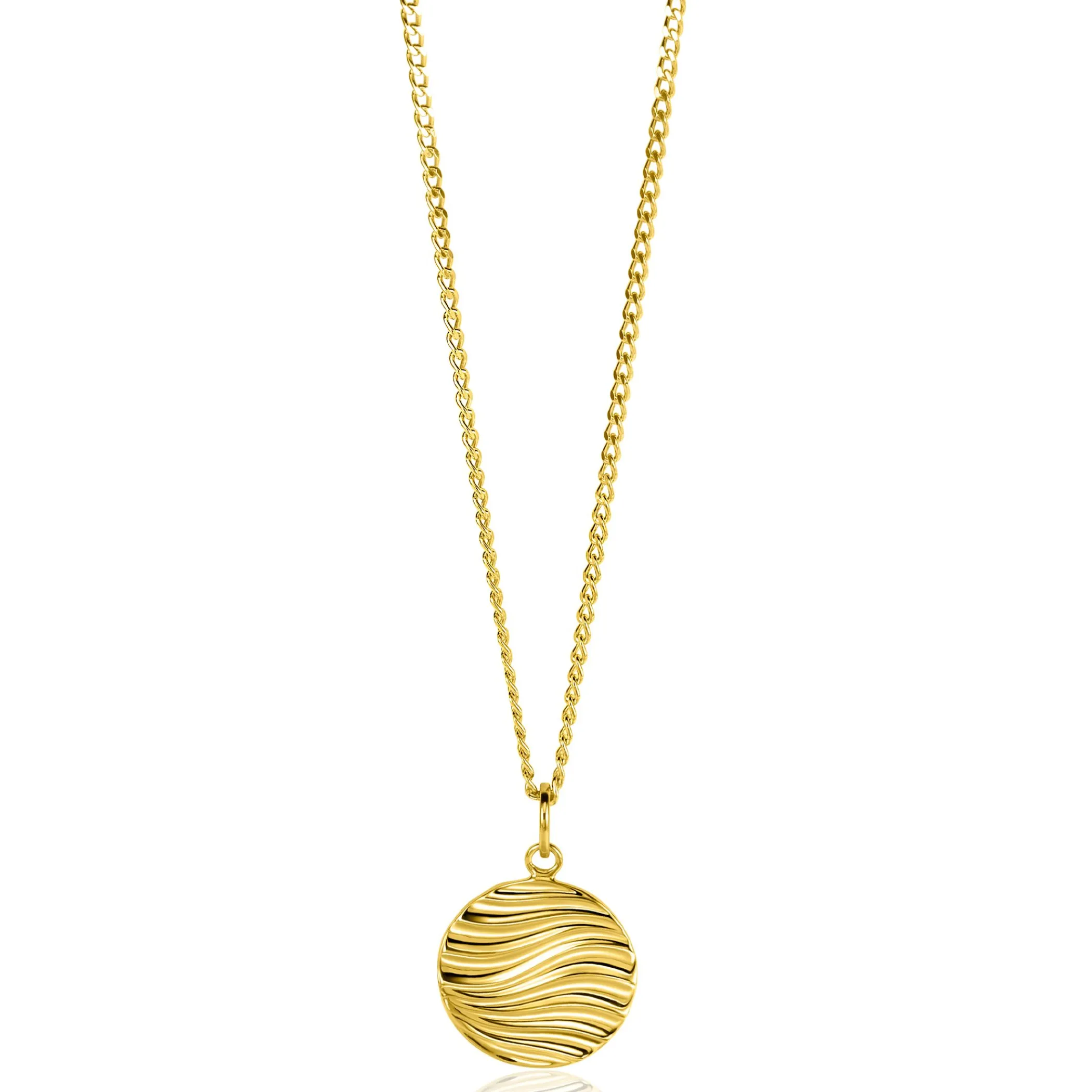 Clearance Zinzi 18mm gold plated zilveren hanger rond met sierlijke golven als bewerking ZIH2450 (zonder collier)