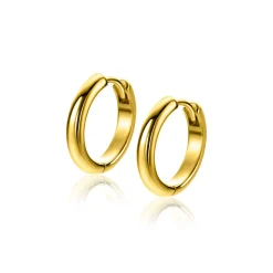 Clearance Zinzi 16mm gold plated zilveren gladde oorringen met ronde buis 3mm met luxe klapsluiting ZIO2601G