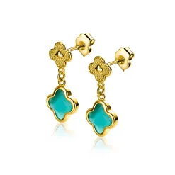 Sale Zinzi 23mm gold plated zilveren oorsieraden met groene klavers 10mm ZIO2583