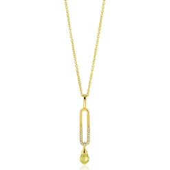 Zinzi 37mm gold plated zilveren hanger met trendy open ovale vorm en peervormige hanger groen peridot ZIH2430 (zonder collier)
