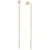 New Zinzi 80mm gold plated zilveren doortrek oorbellen met chatonzetting 5mm witte zirconia en sierlijk kettinkje ZIO2576Y