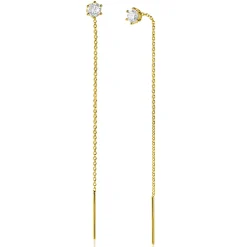 New Zinzi 80mm gold plated zilveren doortrek oorbellen met chatonzetting 5mm witte zirconia en sierlijk kettinkje ZIO2576Y