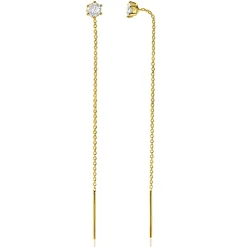 New Zinzi 80mm gold plated zilveren doortrek oorbellen met chatonzetting 5mm witte zirconia en sierlijk kettinkje ZIO2576Y
