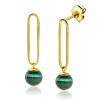 Discount Zinzi 35mm gold plated zilveren oorstekers met lange paperclip schakel en groene cateyes in bolvorm ZIO2420