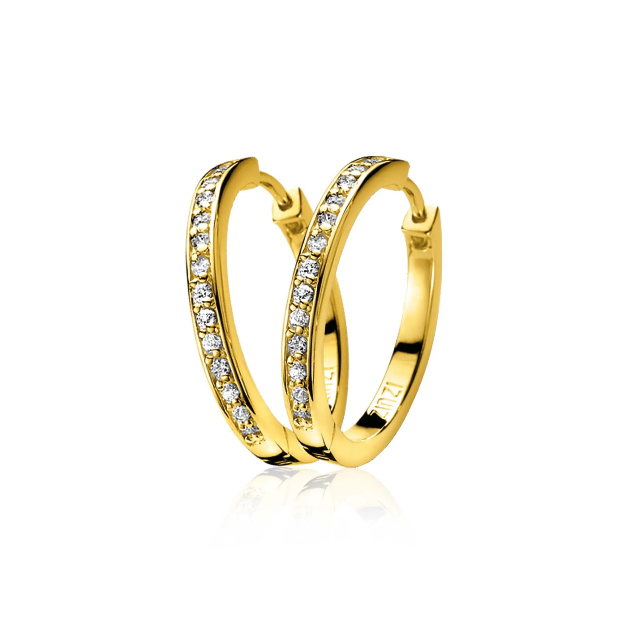Online Zinzi 24mm gold plated zilveren oorringen met witte zirconia's en luxe klapsluiting, buisdikte 3mm ZIO192Y