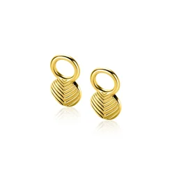 Zinzi 11mm gold plated zilveren oorbedels in ronde vorm, bewerkt met veertjesmotief ZICH2644G (zonder oorringen)