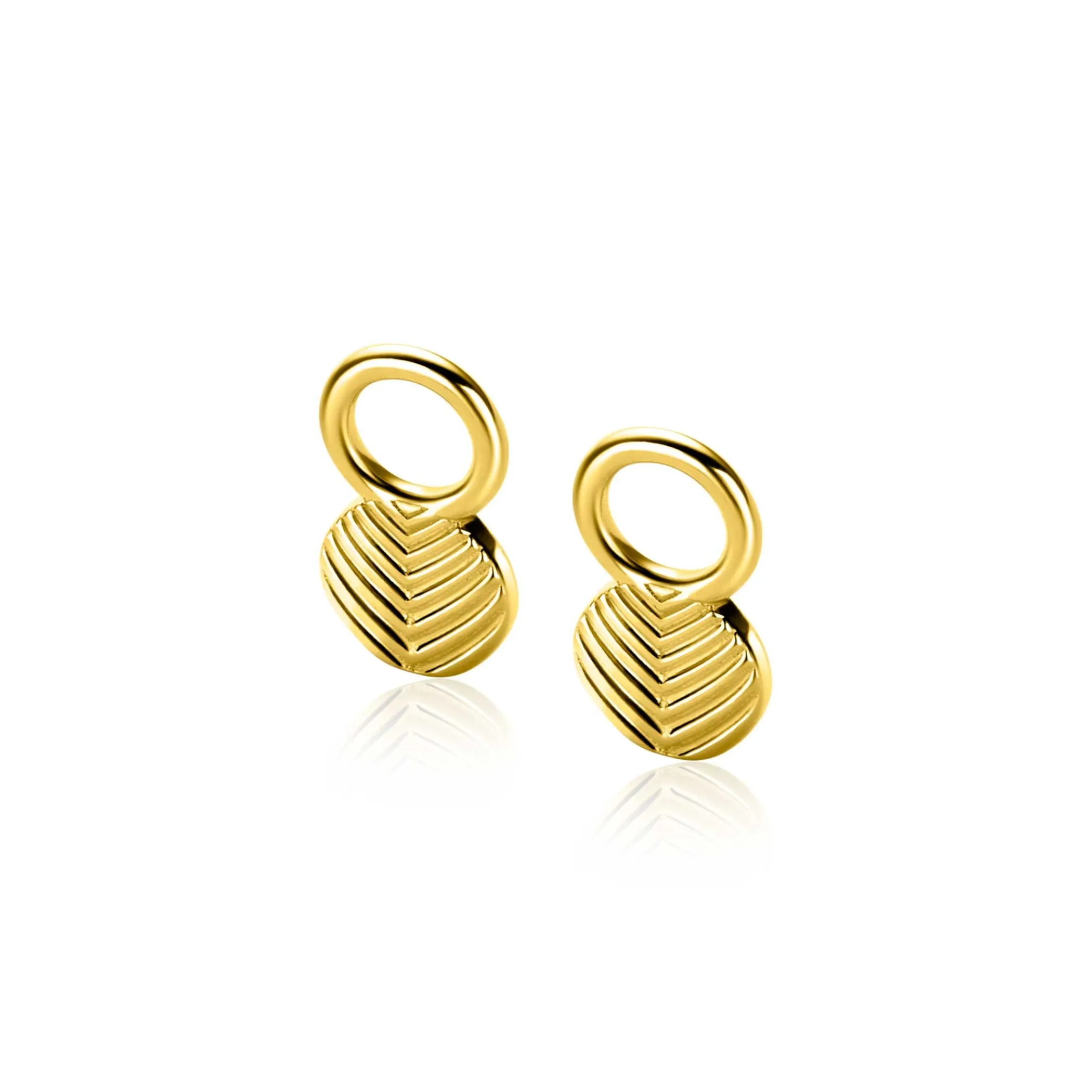 Zinzi 11mm gold plated zilveren oorbedels in ronde vorm, bewerkt met veertjesmotief ZICH2644G (zonder oorringen)