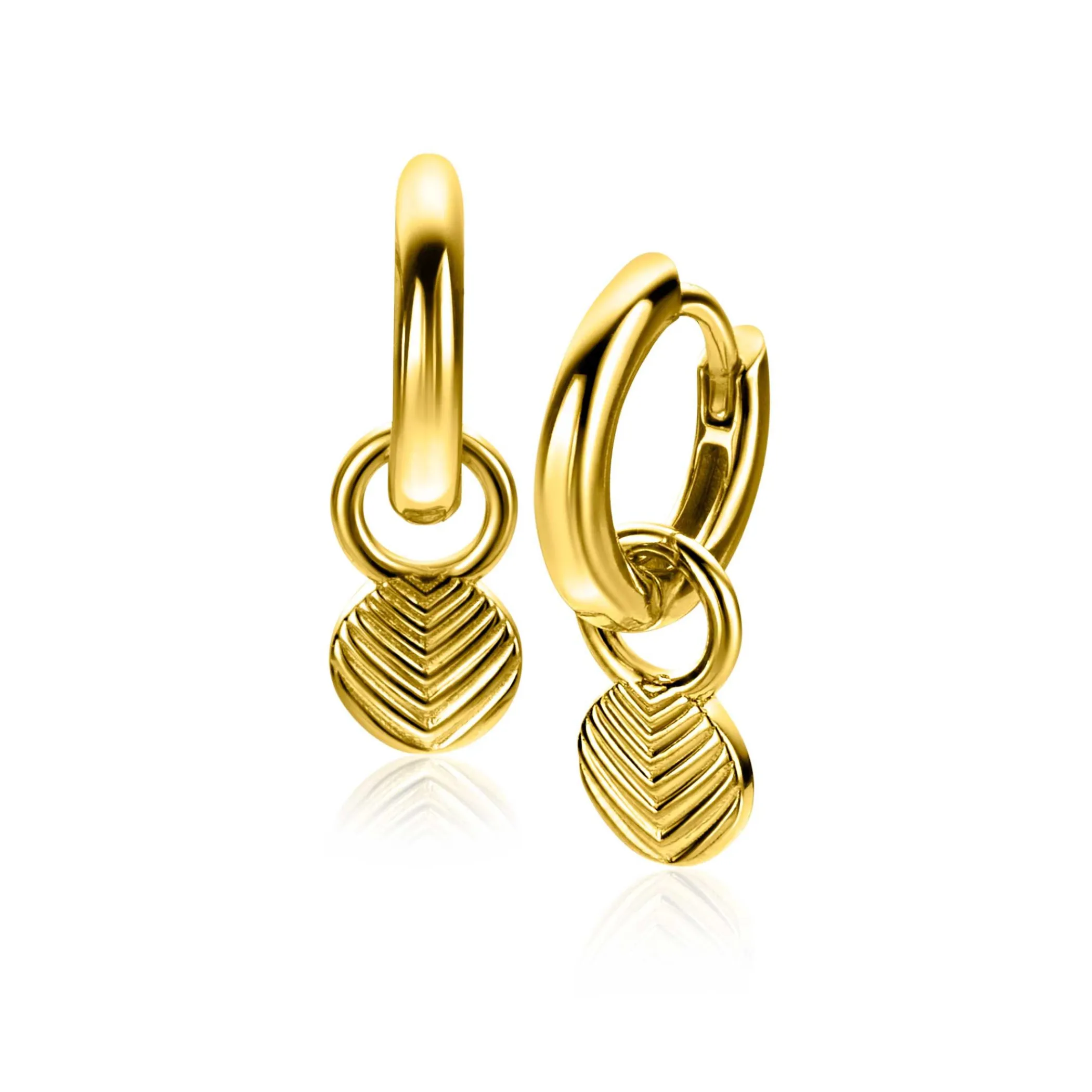 Zinzi 11mm gold plated zilveren oorbedels in ronde vorm, bewerkt met veertjesmotief ZICH2644G (zonder oorringen)