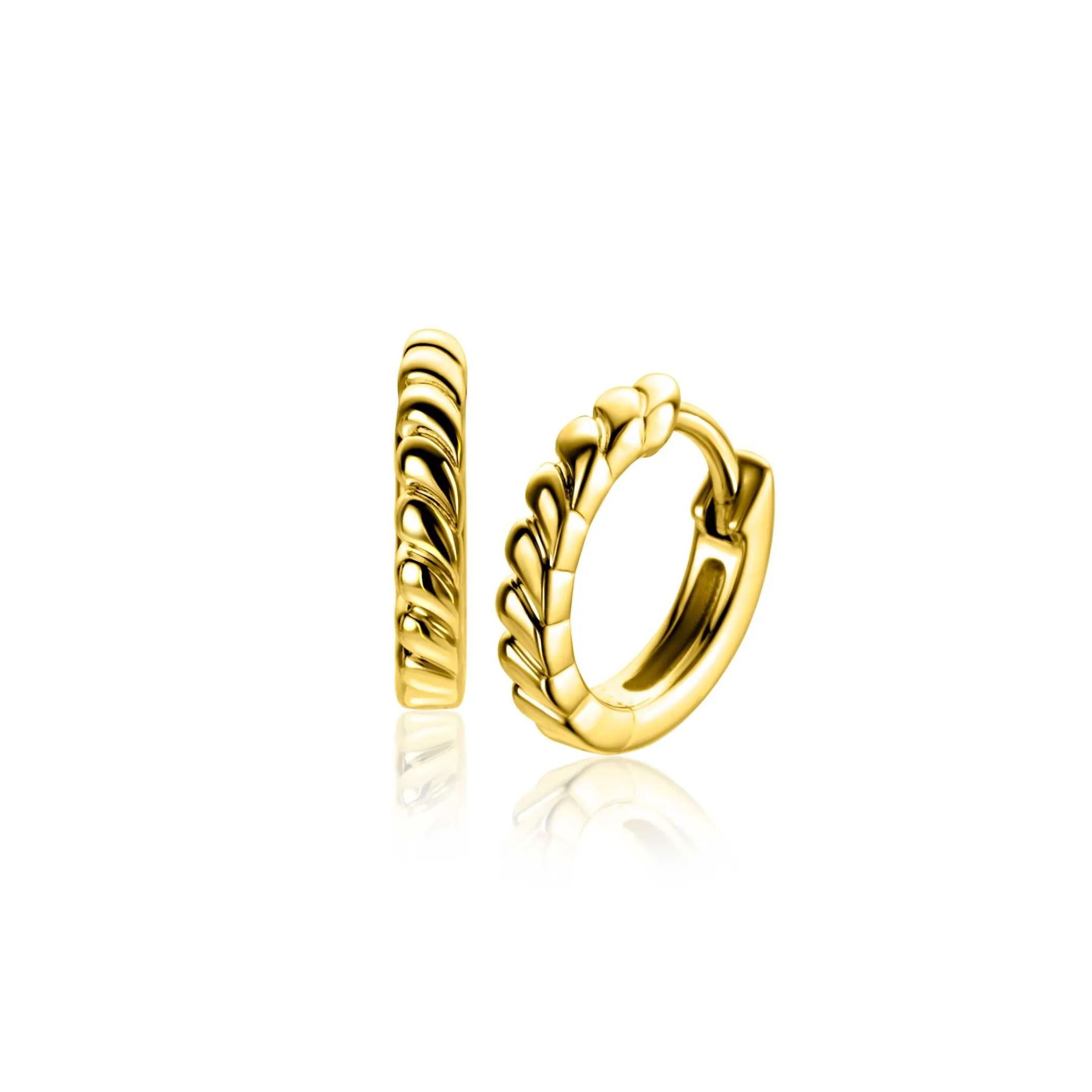 Zinzi 14mm gold plated zilveren oorringen met kleine druppels en luxe klapsluiting ZIO2688G
