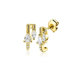 Hot Zinzi 12mm gold plated zilveren multi-look oorstekers met peervormige en ovale witte zirkonia's ZIO2689Y