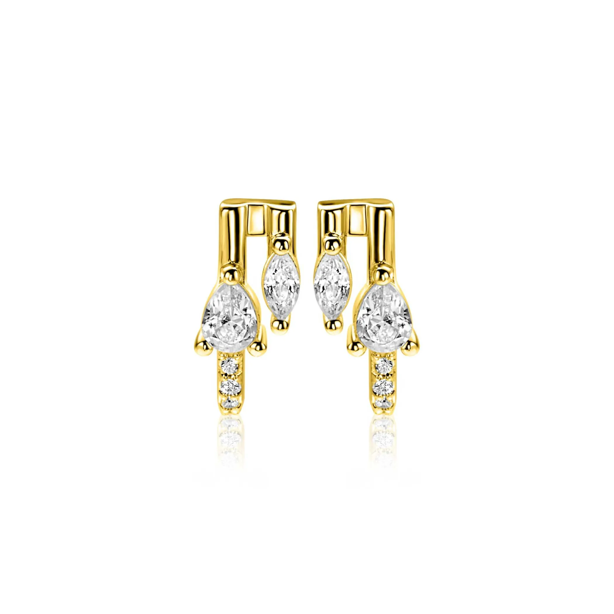Hot Zinzi 12mm gold plated zilveren multi-look oorstekers met peervormige en ovale witte zirkonia's ZIO2689Y