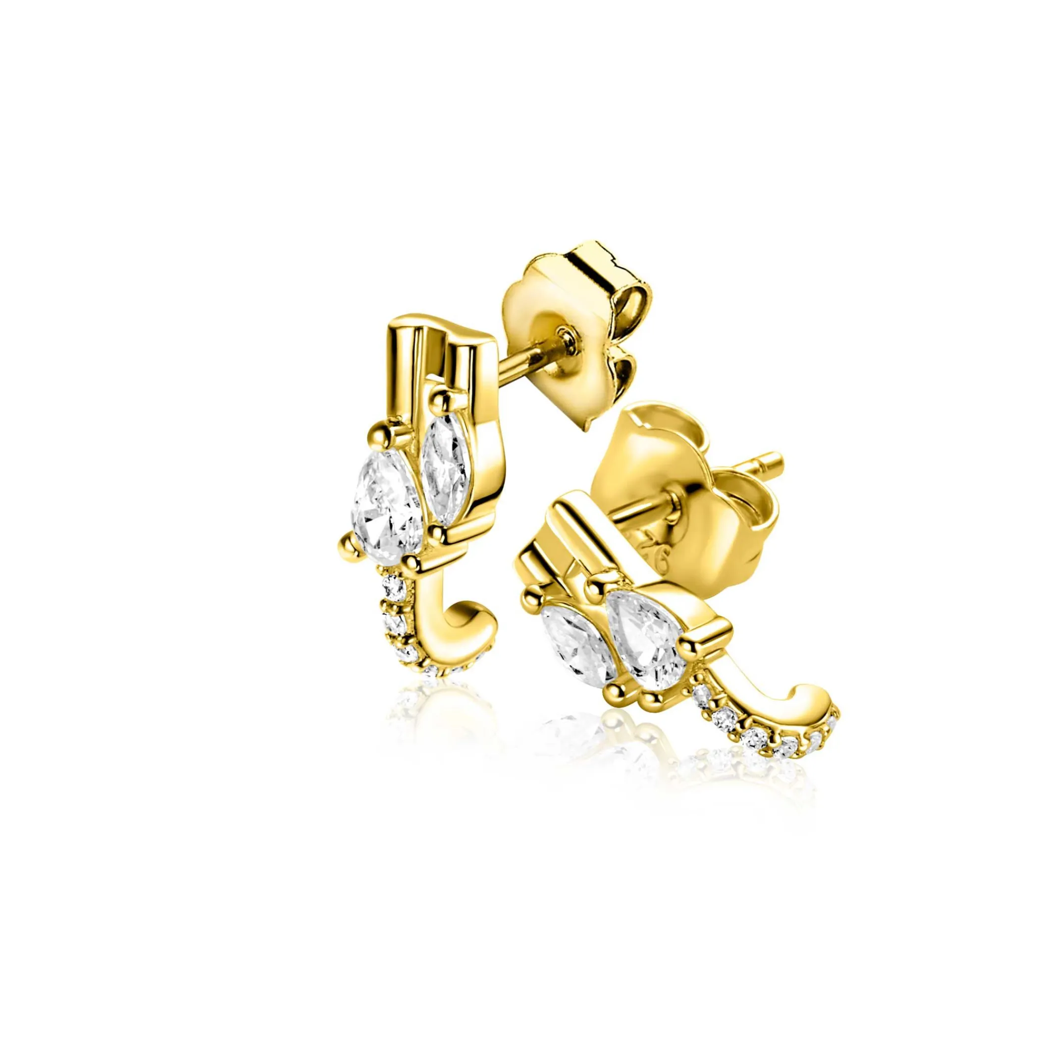 Hot Zinzi 12mm gold plated zilveren multi-look oorstekers met peervormige en ovale witte zirkonia's ZIO2689Y