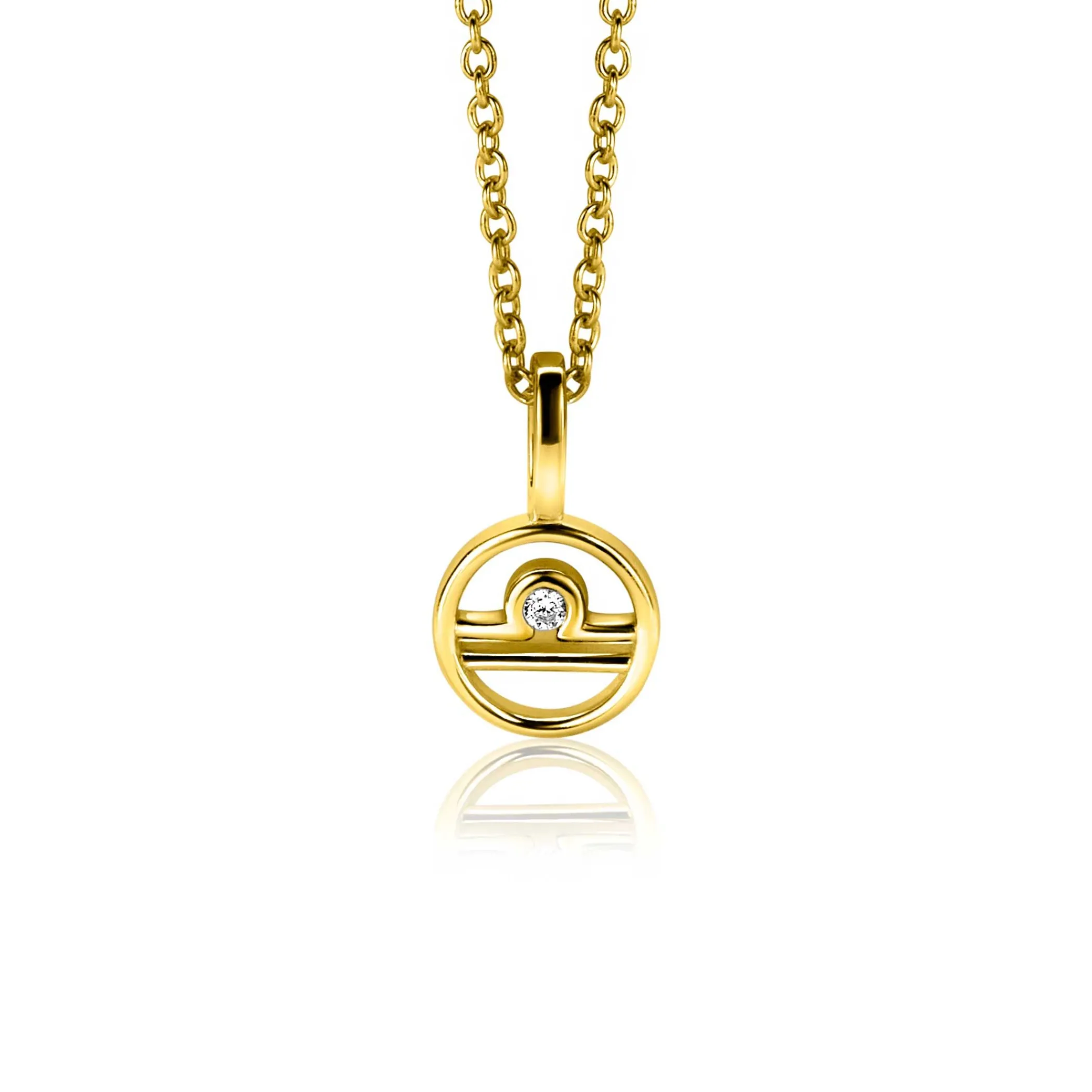 Outlet Zinzi 9mm gold plated zilveren Weegschaal sterrenbeeldhanger bezet met witte zirconia ZIHY-WEE (zonder collier)