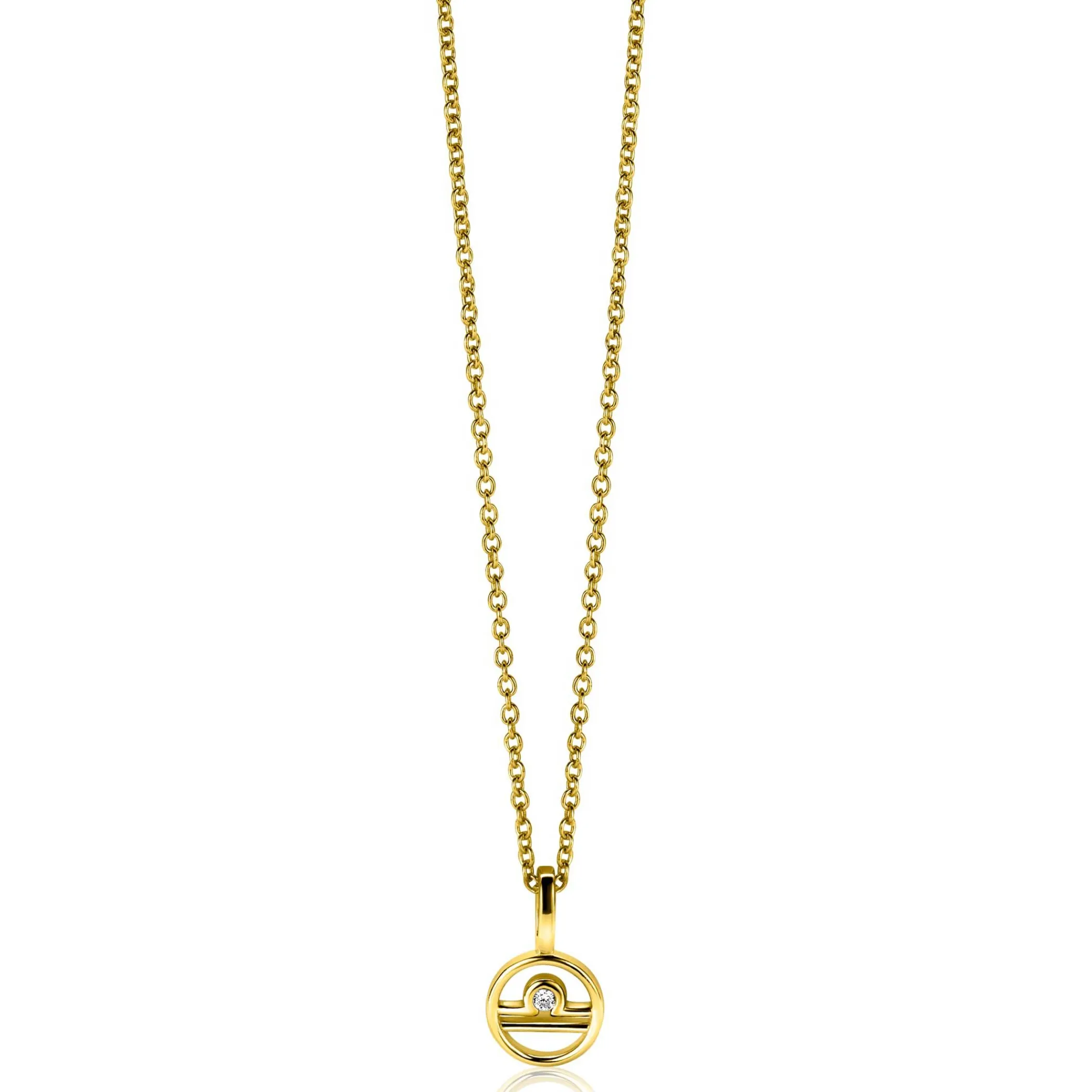 Outlet Zinzi 9mm gold plated zilveren Weegschaal sterrenbeeldhanger bezet met witte zirconia ZIHY-WEE (zonder collier)