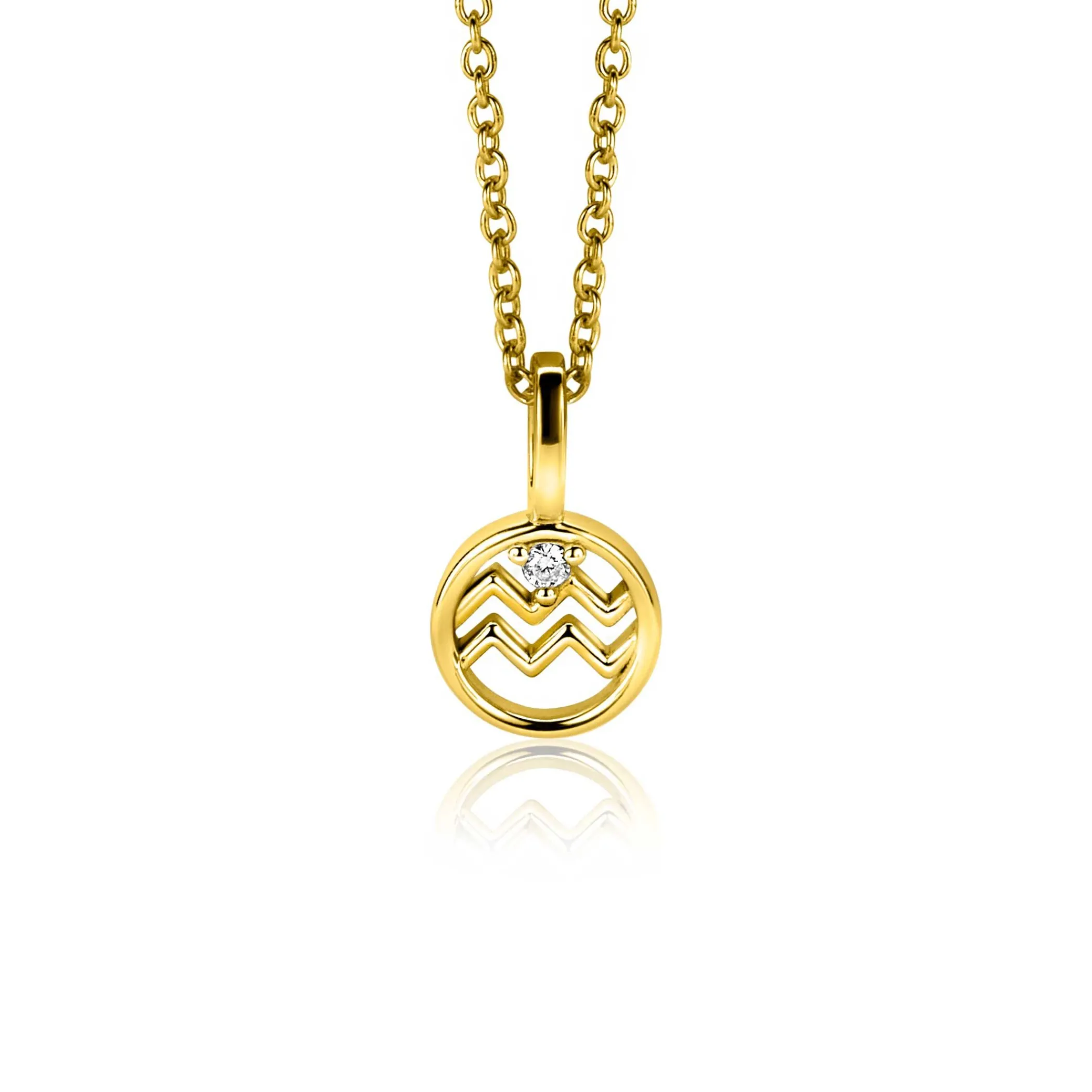 Outlet Zinzi 9mm gold plated zilveren Waterman sterrenbeeldhanger bezet met witte zirconia ZIHY-WAT (zonder collier)