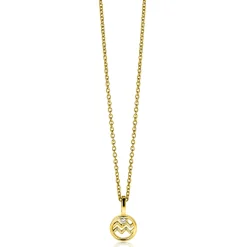 Outlet Zinzi 9mm gold plated zilveren Waterman sterrenbeeldhanger bezet met witte zirconia ZIHY-WAT (zonder collier)