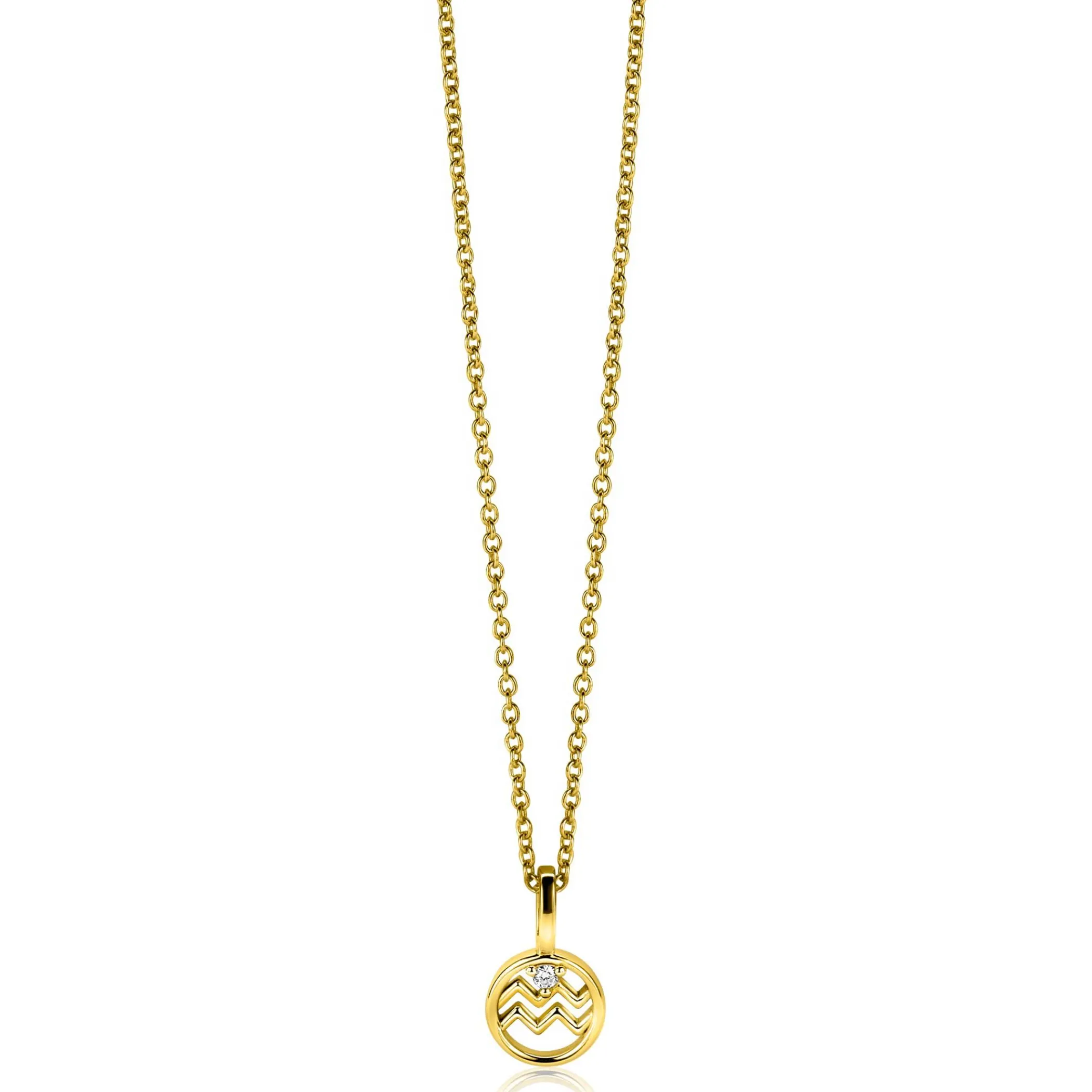 Outlet Zinzi 9mm gold plated zilveren Waterman sterrenbeeldhanger bezet met witte zirconia ZIHY-WAT (zonder collier)