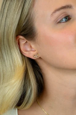 Clearance Zinzi 9,5mm gold plated zilveren oorstekers strikje met zirkonia ZIO2724Y