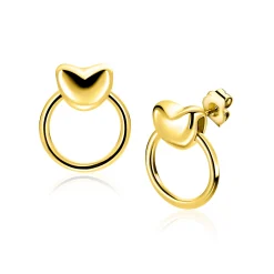 Discount Zinzi 16mm gold plated zilveren oorstekers met hart en open ring ZIO2759