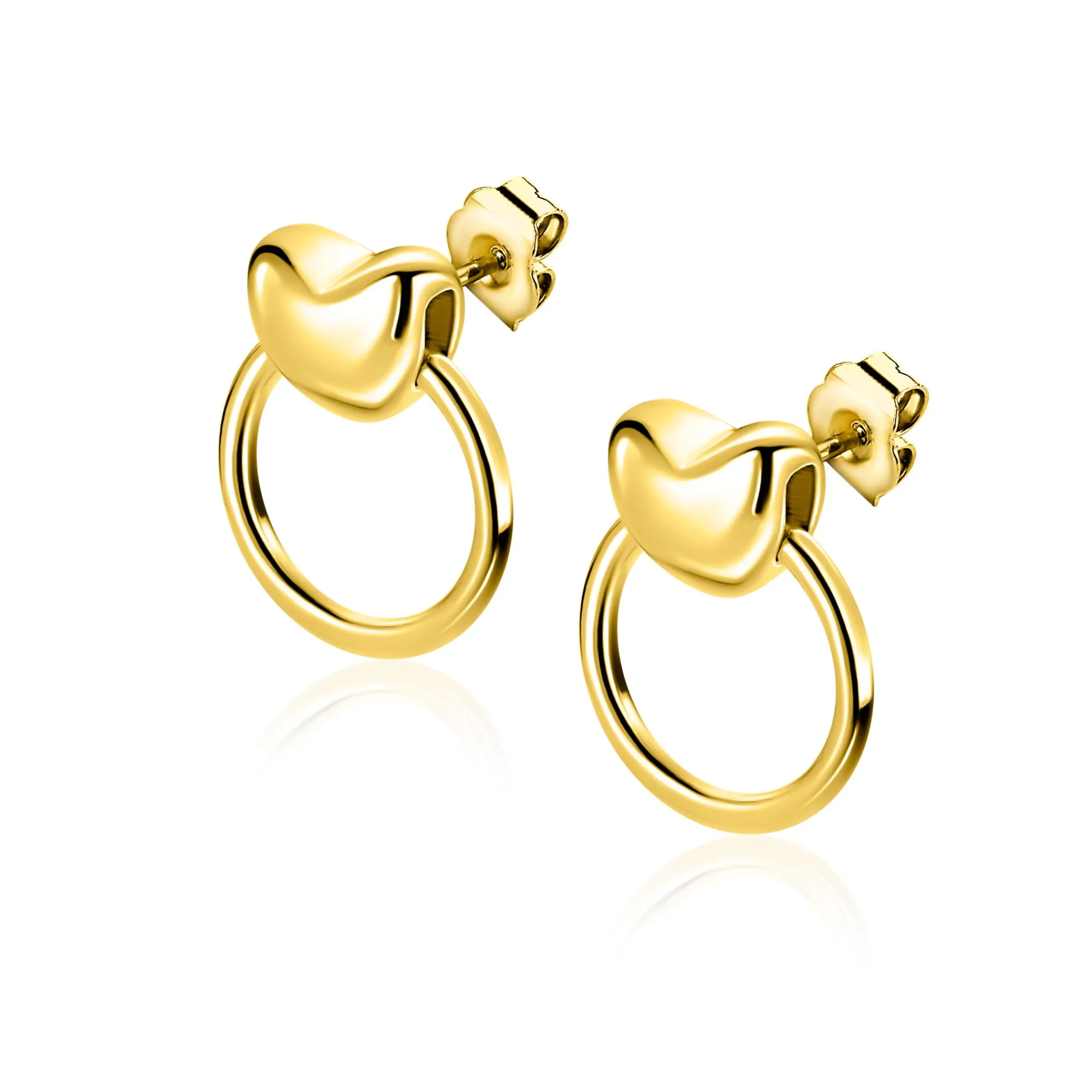 Discount Zinzi 16mm gold plated zilveren oorstekers met hart en open ring ZIO2759