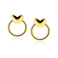 Discount Zinzi 16mm gold plated zilveren oorstekers met hart en open ring ZIO2759