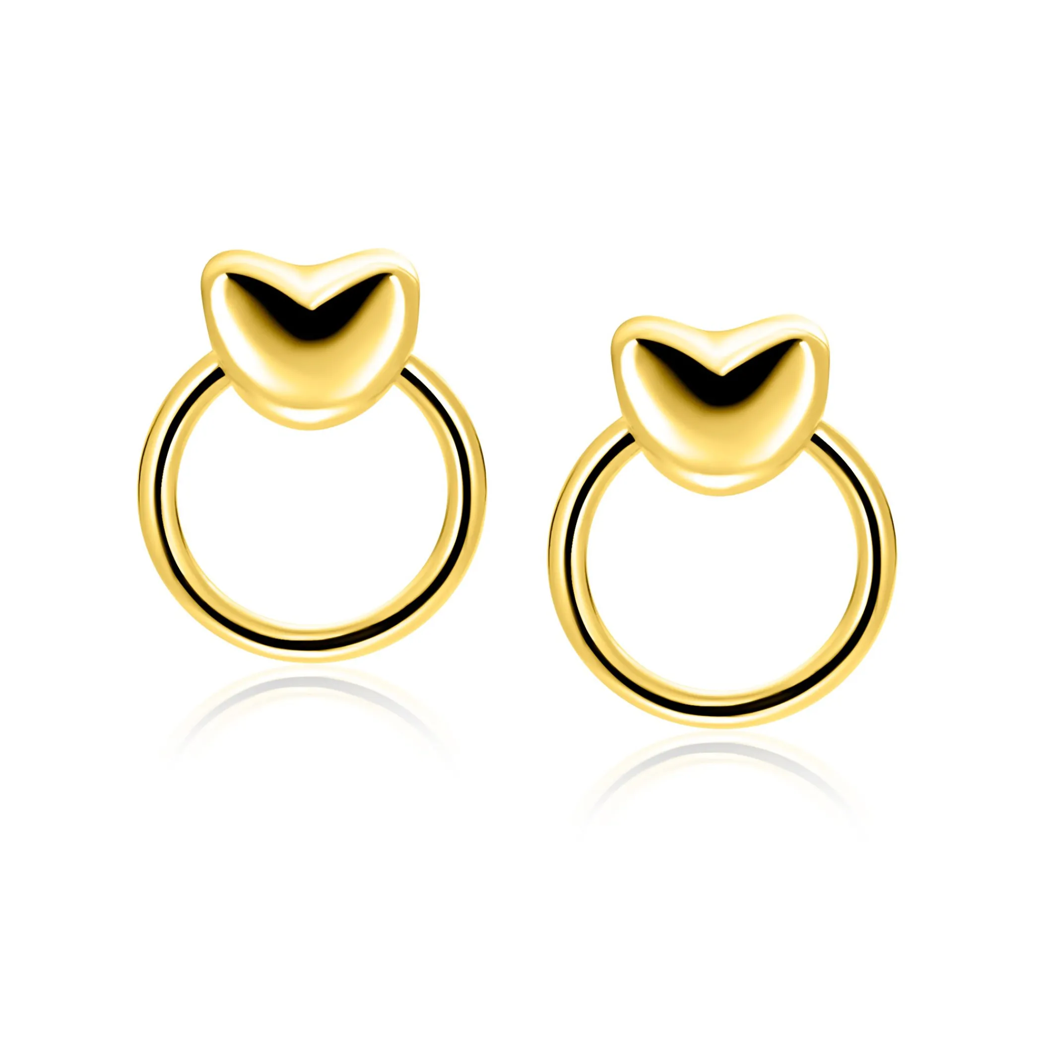 Discount Zinzi 16mm gold plated zilveren oorstekers met hart en open ring ZIO2759