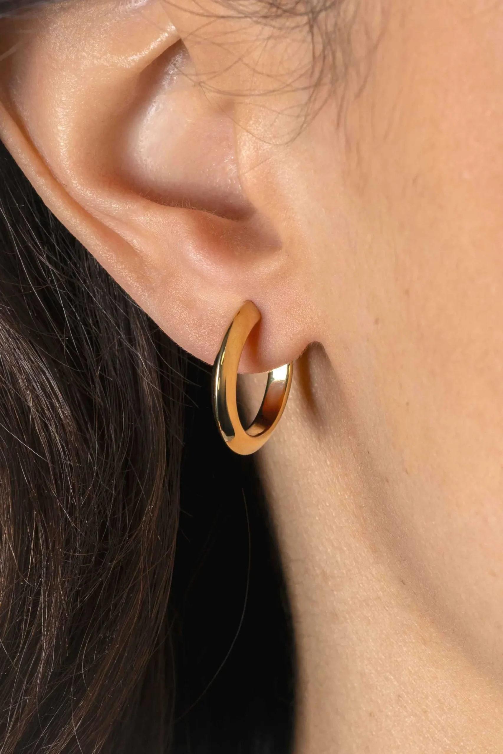 Hot Zinzi 20mm gold plated zilveren halve oorringen 3mm buisdikte met stekers ZIO2432G