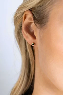 Online Zinzi 4mm gold plated zilveren oorknoppen rond zwart ZIO1177ZG