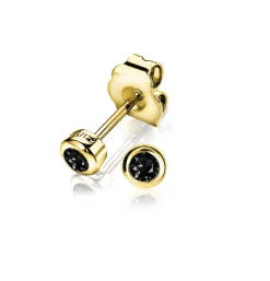 Online Zinzi 4mm gold plated zilveren oorknoppen rond zwart ZIO1177ZG